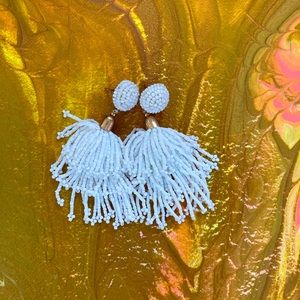 White beaded tassel earrings